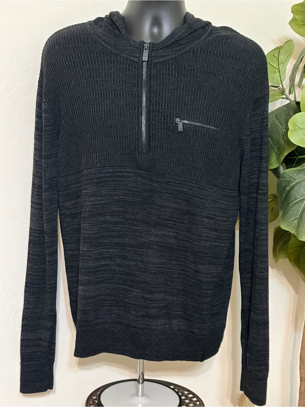 Men's Black Hooded Half-Zip Sweater